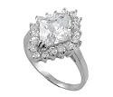 Sterling Silver Diamond Shape Round Cut CZ Ring