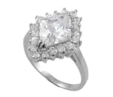 Sterling Silver Diamond Shape Round Cut CZ Ring