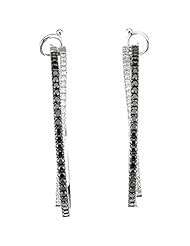 14K White Gold Black and White Diamond Hoop Earrings - 1.50 Ct. -- LIFETIME WARRANTY