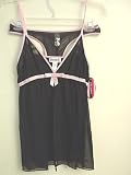 French Kitty Sheer Black Baby Doll Nightgown and Thong Set SEXY French Style Lingerie Negligee set Sheer Black with Pink Ribbon & Embroidery details.