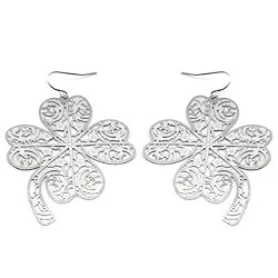 Silver Tone Filigree Clover Earrings