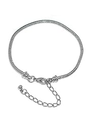 Childrens Kids Bracelet Fits 6"- 8" for Pandora Beads Silver Plated Snake Chain Lobster Clasp 6" + 2" Extension Adjustable (Screw End)
