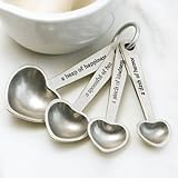 Beehive Kitchenware Pewter Measuring Spoons on Ring, Made in USA, Hearts w/ Quotes