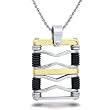 Stainless Steel Gold and Black Square with Coils Pendant 24 Inch Polished Ball Chain (21x27MM)