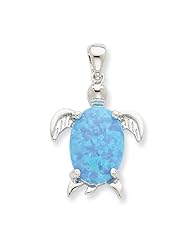 Sterling Silver Created Opal Inlay Sea Turtle Pendant. Metal Wt- 2.25g