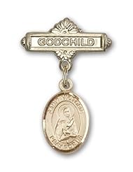 Gold Filled Baby Badge with St. Victoria Charm and Godchild Badge Pin