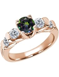 1.88 Ct Round Green Mystic Topaz G/H Diamond 18K Rose Gold Ring