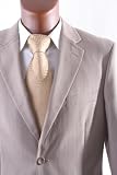 Men's Superior 150s Single Breasted Two Button Tan Stripe Dress Suit Flat Front