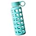 Sportsun Glass Water Bottle with Silicone Protection Sturdy and Lightweight for Hiking Camping Backpackers, 100% Leak Proof, Turquoise Color