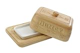 T&G Heritage Butter Tray in Hand Carved Hevea Wood with Porcelain Dish