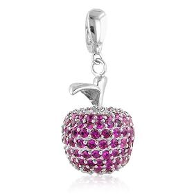 Sterling Silver Created Ruby and White Sapphire Apple Charm/Pendant