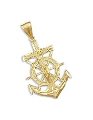 14k Yellow Gold Large Crucifix Anchor Pendant Charm New