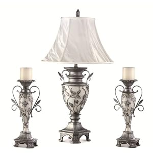 Geneva Table Lamp and Two Candle Holders Set by Home Furniture and Decor