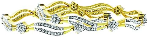 22k Gold Plated Cubic Zirconia Wavy Design Bangle Bracelet Size 2.4 set of 2