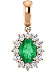 18K Rose Gold 7.00x5.00mm Oval Cut Emerald and Diamond Pendant -- LIFETIME WARRANTY
