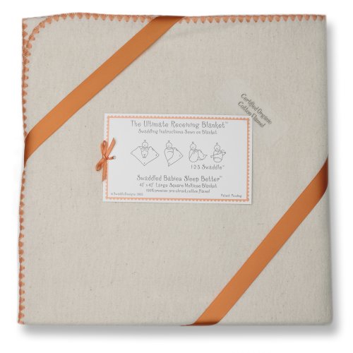 SwaddleDesigns Organic Ultimate Receiving Blanket - Natural with Orange Trim
