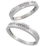 10k White Gold 2-Piece His (4mm) & Hers (3.5mm) Diamond Wedding Band Set, w/ 0.07 Carat Brilliant Cut Diamonds; Ladies Size 7