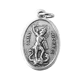 St. Michael Italian Silver Oxidized the Archangel Medal Pray for Us 20 Steel Chain with Clasp