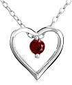 Sterling Silver Garnet Heart Pendant, 18"