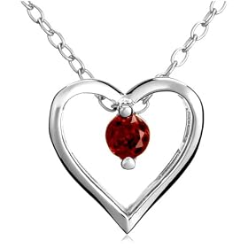 Sterling Silver Garnet Heart Pendant, 18" by 