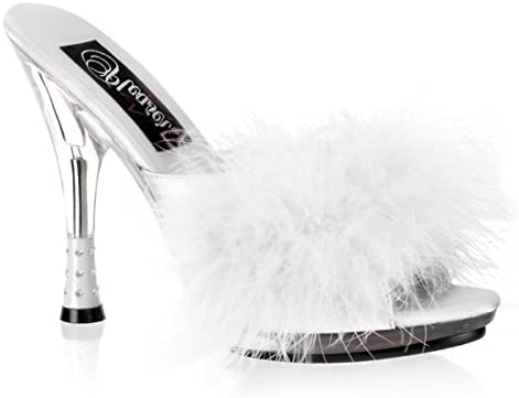 5 Inch Sexy Lingerie Shoe Women's Slide With Cone Heel Marabou Slipper White / Clear Size: 8