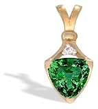 14K Yellow Gold Trillion Created Emerald and Diamond Pendant