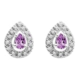 10k White Gold, February Birthstone, Amethyst and Diamond Pear Shaped Earrings