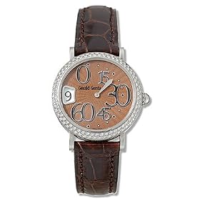 Gerald Genta Arena Retro Ladies' Watch Stainless Steel Brown Guilloche Dial Diamond Bezel on Brown...