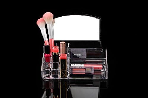 Vieworld Acrylic Cosmetic Organizer with Mirror, 13 Compartments, Clear