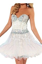 Strapless Cocktail Charmeuse/Tulle Natural   Waistline Beaded  Lace-Up Mini Dress  With Rhinestones
