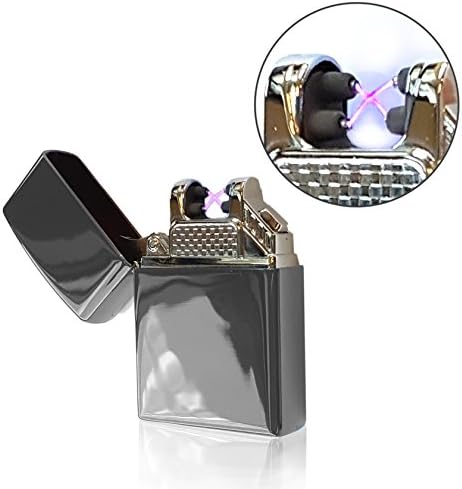 Plasma Beam Windproof Flameless Dual/Double Tesla Electric Arc Spark USB Rechargeable like Cigarette Lighter (Black)