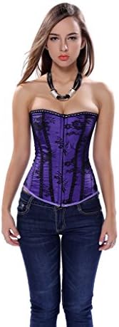 Monssaree Womens Victorian Purple Brocade Overbust Boned Corset