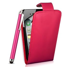 Pink Leather Case For Apple Iphone 4 / 4S Includes Screen Protector And Polishing Cloth