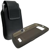Combo of Blackberry Black Synthetic Holster with Belt Clip (HDW19819001) and Smoke Grey Silicone Skin Cover Case (HDW18971003) for Blackberry 9530 9500 Storm Thunder
