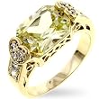 14k Gold Bonded Ring featuring Peridot CZ with Hearts in Goldtone - Size: 5-10