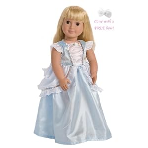 Little Adventures Cinderella 18 Doll Dress w Free Bow - Fits American Girl, Build-a-Bear by