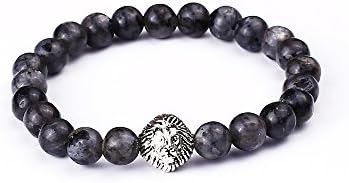 Men Women Healling Bracelet Silver Plated Lion Head Tiger eye/Black Lava/Matte Agate/Blue Stone/Snowflake Energy Stone Beads Stretch Bracelet (snowflake)