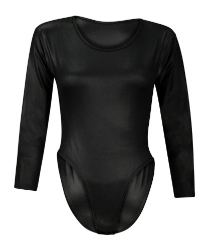 Forever Women's Plain Long Sleeves Wetlook Bodysuit Leotard Top