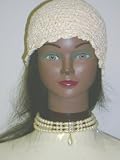 Nc121, Three Strand Ivory Fresh Water Pearl and Crystal Choker Necklace with Matching Earrings for Women and Teens Offered in Combination with Hand Crocheted Ivory Chenille and Gimp Tweed Skull Cap