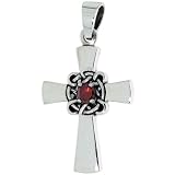 Sterling Silver Celtic Center Cross Pendant w/ Single Red CZ, w/ 18" Thin Box Chain