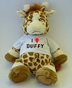 Giraffe plush toy with I Love Buffy T-Shirt