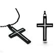 Stainless Steel Black Plated Cross with Diamond Accent (0.03ctw) GH/SI on 24" Black Ball Chain