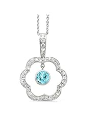 Open Carnation Floral Diamond Pendant With A Round Center Stone In 18K White Gold With A 0.45 ct. Genuine aquamarine Center Stone.