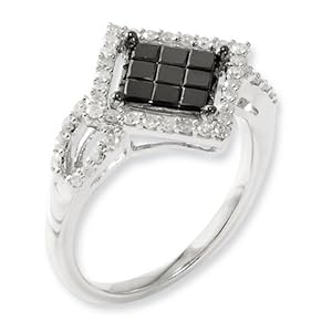IceCarats Designer Jewelry Size 8 Sterling Silver Black White Diamond Ring