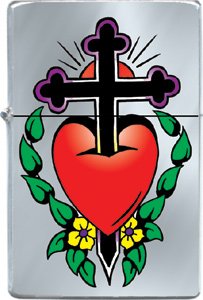 Heart & Cross Refillable Metal Lighter ZP-0148