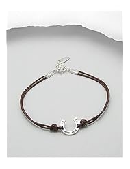 Brown Horseshoes Leather Bracelet In 92.5 Sterling Silver