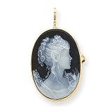 14k Porcelain Black Cameo Pendant/Pin