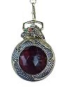 DRAGON pocket watch.Gorgeous gold tone case with huge garnet colored stone.Classic size pocket watch of 2 inches gold tone chain included.