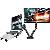 2 in 1 Dual Arm LCD Stand Full Motion Desk Mount for 11-15.6 inch Laptop with notebook tray and 10-24 inch Samsung/LG/HP/AOC/Dell/Asus/Acer LCD Computer Monitor ,With Clamp or Grommet Desktop Support