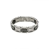 Men's Stainless Steel Polished & Black Greek Key Bracelet W/ Cubic Zir...